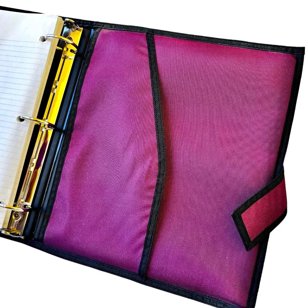Vintage 90’s 3 Ring Binder Notebook Rugged Burgundy Fabric Paper Pockets